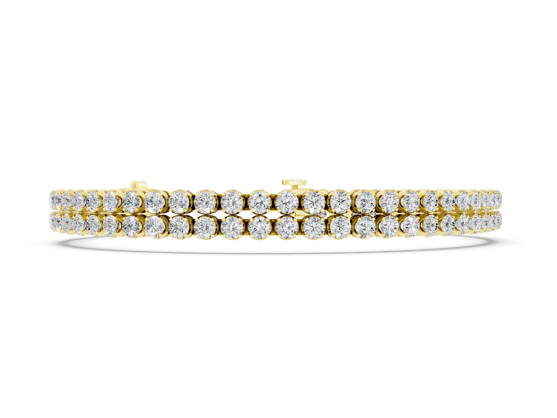 Yellow gold Double Row Round Diamond Tennis Bracelet with Prong Setting_2