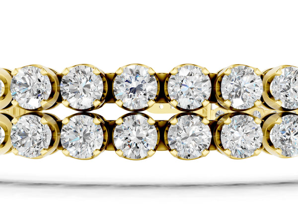 Yellow gold Double Row Round Diamond Tennis Bracelet with Prong Setting