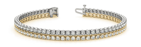 Yellow gold Double Row Round Diamond Tennis Bracelet with Prong Setting