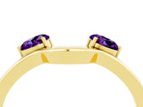 Yellow gold Dual Round Amethyst Open Band Ring with Prong Setting_10