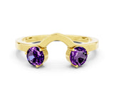 Yellow gold Dual Round Amethyst Open Band Ring with Prong Setting_6