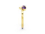 Yellow gold Dual Round Amethyst Open Band Ring with Prong Setting_8