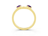 Yellow gold Dual Round Amethyst Open Band Ring with Prong Setting_9
