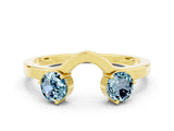 Yellow gold Dual Round Aquamarine Open Band Ring with Prong Setting_6