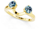 Yellow gold Dual Round Aquamarine Open Band Ring with Prong Setting_7
