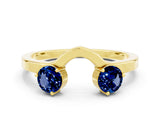 Yellow gold Dual Round Blue Sapphire Open Band Ring with Prong Setting_6