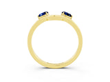 Yellow gold Dual Round Blue Sapphire Open Band Ring with Prong Setting_9