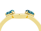 Yellow gold Dual Round Blue Topaz Open Band Ring with Prong Setting_10