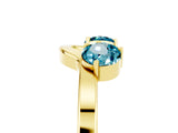 Yellow gold Dual Round Blue Topaz Open Band Ring with Prong Setting_11