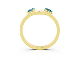 Yellow gold Dual Round Blue Topaz Open Band Ring with Prong Setting_9
