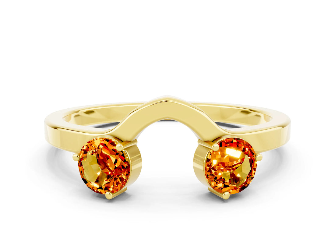 Yellow gold Dual Round Citrine Open Band Ring with Prong Setting_6