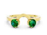 Yellow gold Dual Round Emerald Open Band Ring with Prong Setting_6