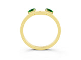 Yellow gold Dual Round Emerald Open Band Ring with Prong Setting_9