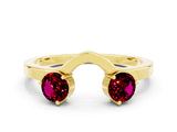 Yellow gold Dual Round Garnet Open Band Ring with Prong Setting_6