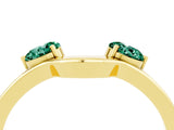 Yellow gold Dual Round Green Sapphire Open Band Ring with Prong Setting_10