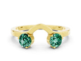 Yellow gold Dual Round Green Sapphire Open Band Ring with Prong Setting_6