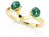 Yellow gold Dual Round Green Sapphire Open Band Ring with Prong Setting_7