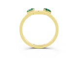 Yellow gold Dual Round Green Sapphire Open Band Ring with Prong Setting_9