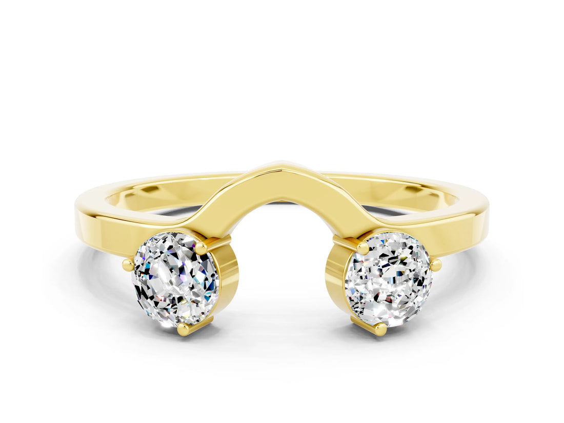 Yellow gold Dual Round Moissanite Open Band Ring with Prong Setting_6