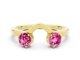 Yellow gold Dual Round Pink Sapphire Open Band Ring with Prong Setting_18