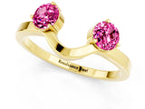 Yellow gold Dual Round Pink Sapphire Open Band Ring with Prong Setting_19