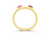 Yellow gold Dual Round Pink Sapphire Open Band Ring with Prong Setting_21