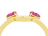 Yellow gold Dual Round Pink Sapphire Open Band Ring with Prong Setting_22
