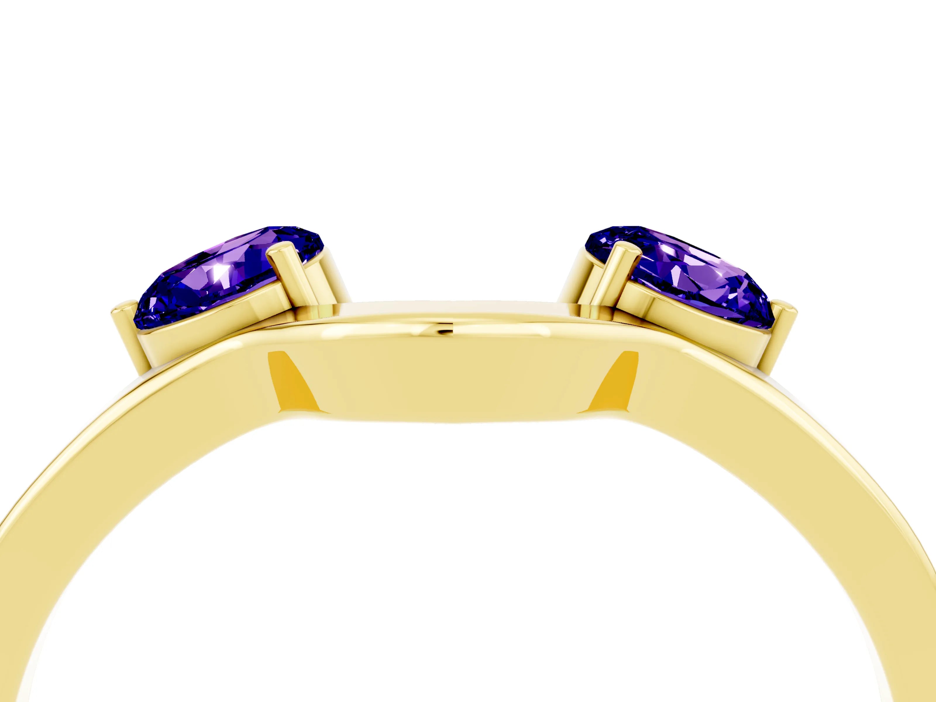 Yellow gold Dual Round Tanzanite Open Band Ring with Prong Setting_10