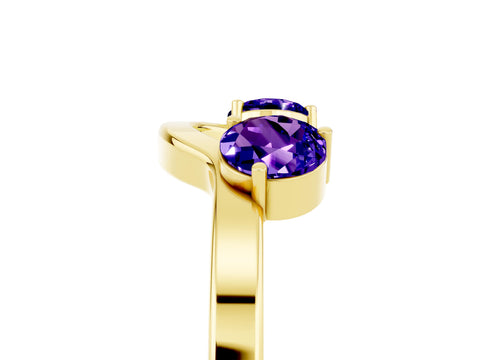 Yellow gold Dual Round Tanzanite Open Band Ring with Prong Setting_11