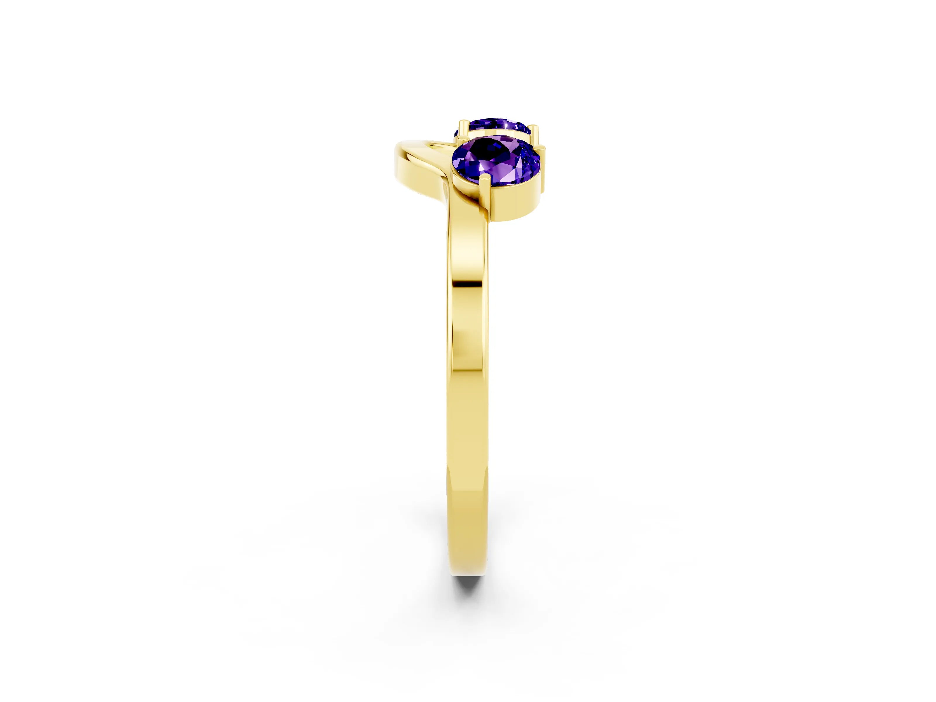Yellow gold Dual Round Tanzanite Open Band Ring with Prong Setting_8