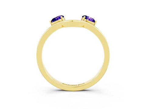 Yellow gold Dual Round Tanzanite Open Band Ring with Prong Setting_9