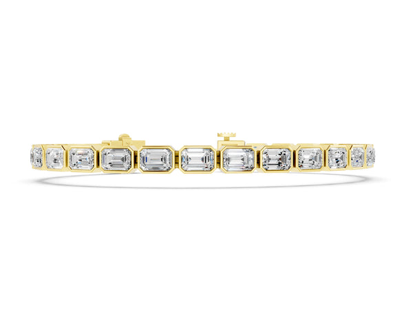 Yellow gold East-West Emerald Cut Diamond Tennis Bracelet with Bezel Setting