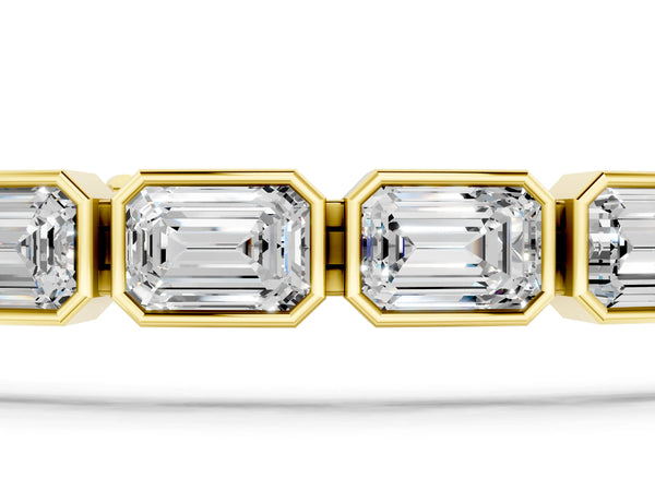 Yellow gold East-West Emerald Cut Diamond Tennis Bracelet with Bezel Setting