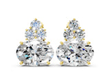 Yellow gold East-West Oval Diamond Cluster Stud Earrings with Round Diamond Accents