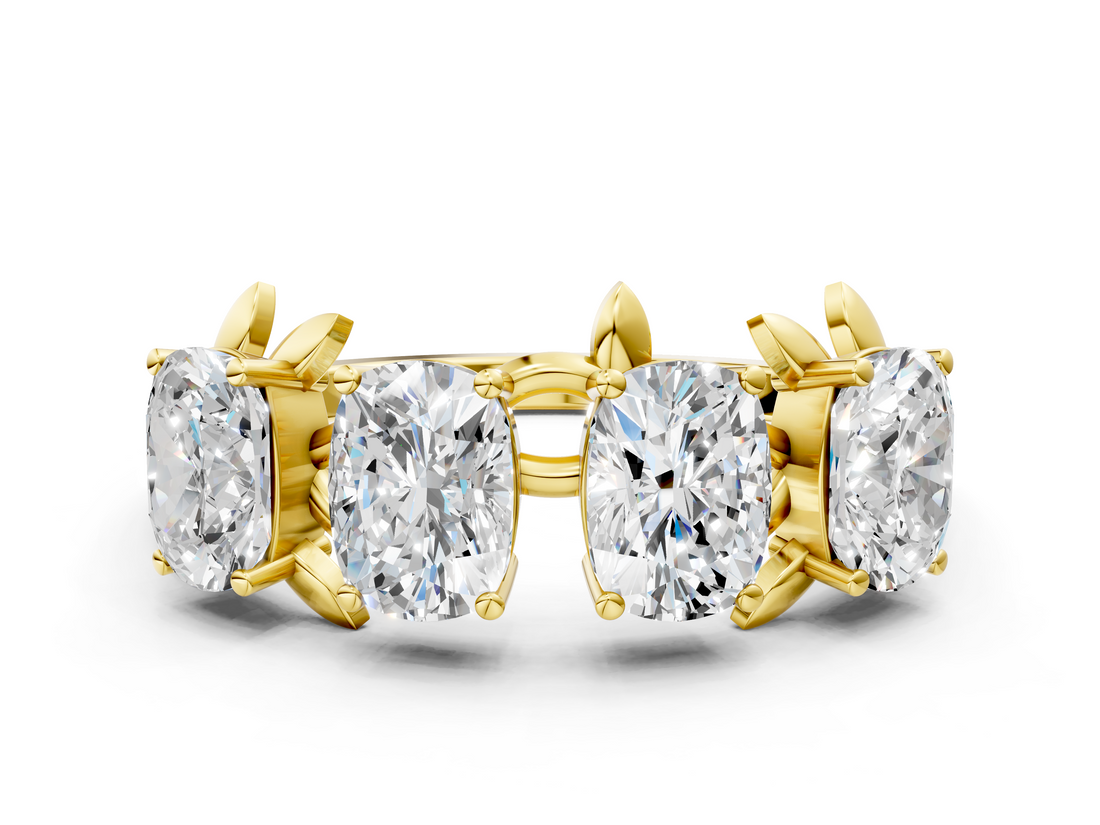 Yellow gold Elongated Cushion Diamond 4-Stone Band with Nature-Inspired Prong Setting_32