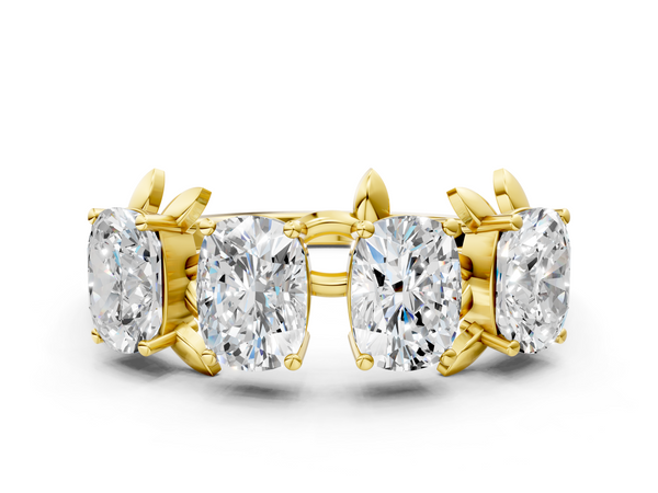 Yellow gold Four-Stone Elongated Cushion Diamond Band with Nature-Inspired Prong Setting