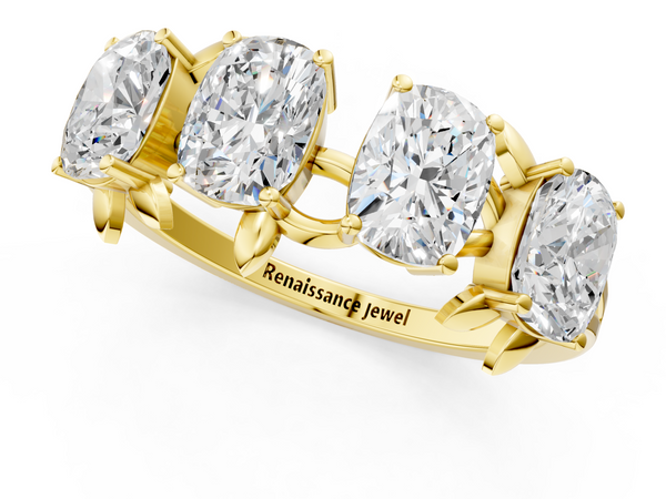 Yellow gold Four-Stone Elongated Cushion Diamond Band with Nature-Inspired Prong Setting