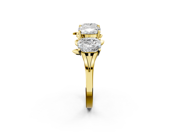 Yellow gold Four-Stone Elongated Cushion Diamond Band with Nature-Inspired Prong Setting