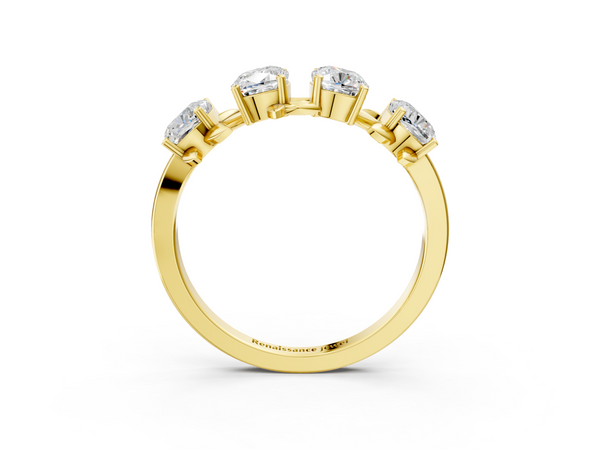 Yellow gold Four-Stone Elongated Cushion Diamond Band with Nature-Inspired Prong Setting