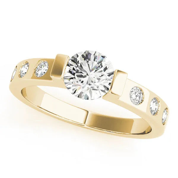 Yellow gold Emerald Brilliant Channel-Set Diamond Ring with Bezel Prong Setting