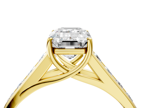 Yellow gold Emerald Brilliant Channel-Set Solitaire Ring with Four-Prong Setting_22