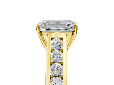 Yellow gold Emerald Brilliant Channel-Set Solitaire Ring with Four-Prong Setting_23