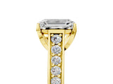 Yellow gold Emerald Brilliant Cut Diamond Engagement Ring with Pavé Band and Four-Prong Setting_59