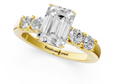 Yellow gold Emerald Brilliant Cut Diamond Five-Stone Prong Set Engagement Ring with Channel Band_24