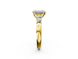 Yellow gold Emerald Brilliant Cut Diamond Five-Stone Prong Set Engagement Ring with Channel Band_25
