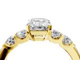 Yellow gold Emerald Brilliant Cut Diamond Five-Stone Prong Set Engagement Ring with Channel Band_27