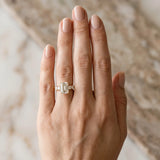 Yellow gold Emerald Brilliant Diamond Five-Stone Engagement Ring with Prong Setting on a Classic Band_12