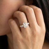 Yellow gold Emerald Brilliant Diamond Five-Stone Engagement Ring with Prong Setting on a Classic Band_14