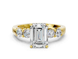 Yellow gold Emerald Brilliant Diamond Five-Stone Engagement Ring with Prong Setting on a Classic Band_16