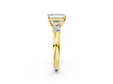 Yellow gold Emerald Brilliant Diamond Five-Stone Engagement Ring with Prong Setting on a Classic Band_18